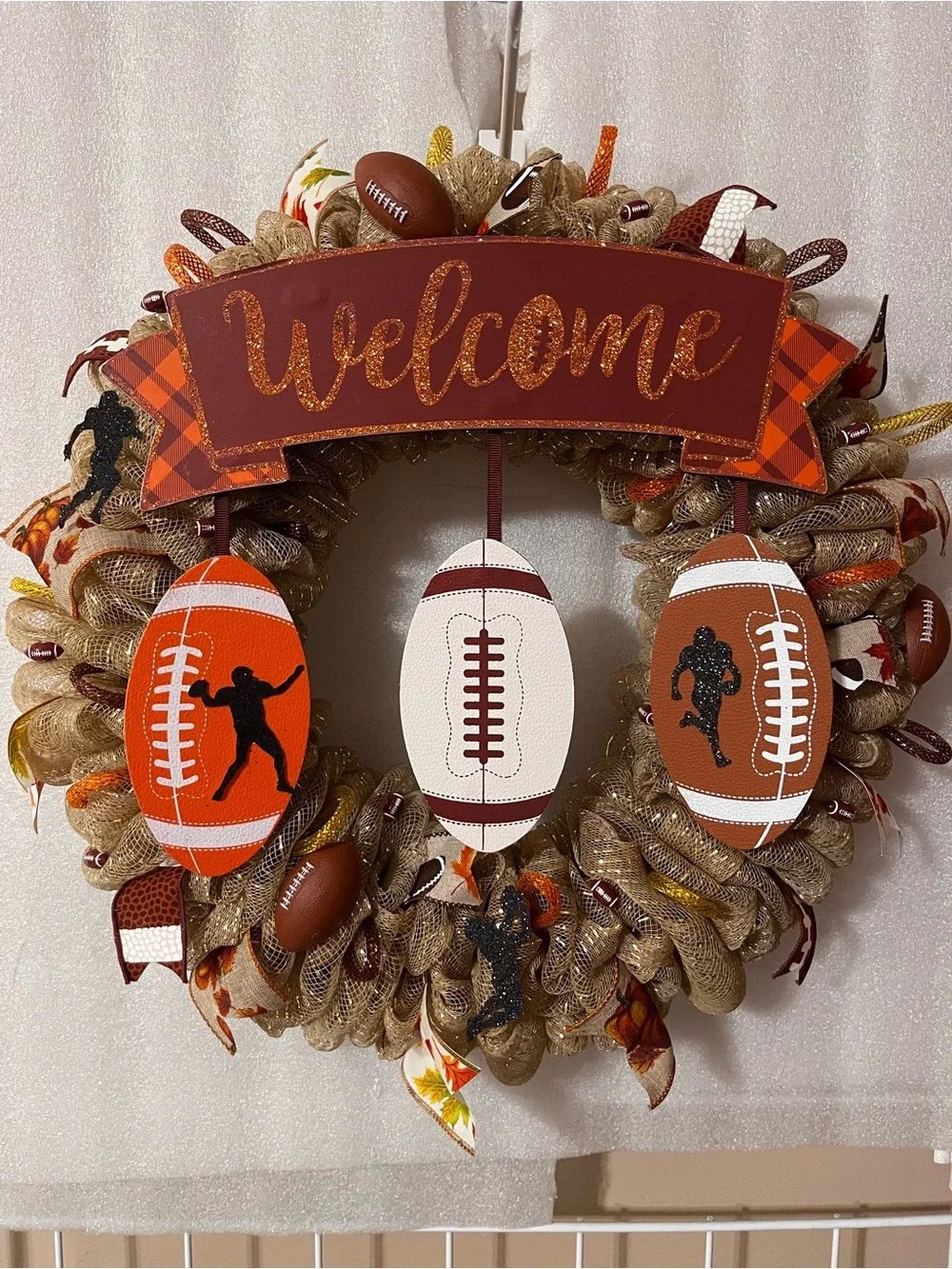 Welcome Football Themed Wreath - Brown & Orange